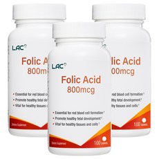 LAC 利維喜 葉酸800食品錠 支持胎兒健康發育 促進生長 調整體質, 8g, 100顆, 3罐
