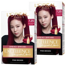 로레알파리 엑셀랑스 파리지앵 시크 라이트닝 톤업 염모제, 7.25호 핑크 브라운, 2개