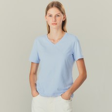 베이직하우스 여성용 브이넥 슬림핏 스판 반팔 티셔츠 LATS0204