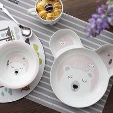 ZEN 孩童餐盤餐具 3入, 粉色, 碗+餐盤+杯子