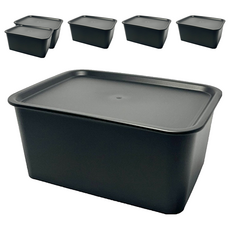 HIMARAYA 附蓋整理盒 4L, 黑色, 6個