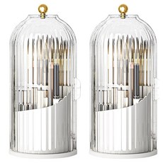 MONACO OLIVE 360度旋轉滑蓋化妝刷具收納盒, 白色, 2個