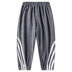 愛北鼻 兒童德絨秋冬神褲 100(85~95cm) 兒童長褲, 100碼, 灰色 + 直條紋