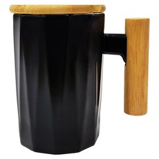 Caldo 卡朵生活 植粹木柄斜紋附蓋質感馬克杯, 黑色, 1個