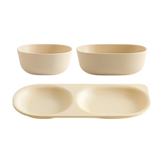 TACKAON 兒童方形環保2格餐盤組, 1組, 飯碗 + 湯碗 + 2格盤, 黃色