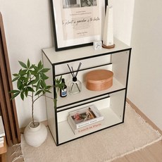 필웰 레트라 책꽂이 선반 책장 600, 아이보리 + 블랙, 2단