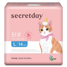 시크릿데이 NEW 러브 맥시흡수 생리대 날개형, 대형, 14개입, 1세트