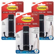 3M Command 無痕 浴室小物 3M 雙掛鉤 大型, 3個, 霧面黑