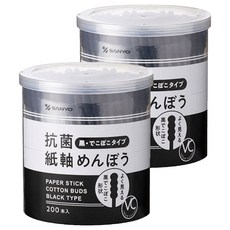 黑白瓶 抗菌螺旋 SANYO 山洋 黑色螺旋抗菌棉花棒, 200個裝, 2罐
