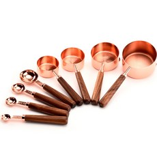 不鏽鋼木柄量匙量杯8件組, 1套