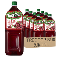 TREE TOP 樹頂 100%蔓越莓綜合果汁 寶特瓶, 8瓶, 2L
