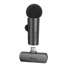 Fifine M6 無線領夾式直播麥克風 Type-C 接口 6-8小時長效續航 360°全方位收音, 黑色