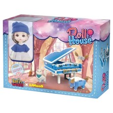 LiNooS 娃娃屋系列 LN7020 積木套裝 13關節可動娃娃, LINDA&練琴室 藍色 + 白色, 1盒