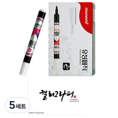 모나미 둥근닙 유성매직 12p + 캘리그라피 패드 60p 세트, 흑색, 5세트