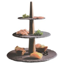 三層石板點心架，尺寸25*25*31cm，相思木+岩石材質, 9141028PP0106, 1個