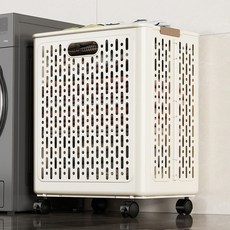포켓마스터 틈새보관 접이식 이동식 빨래바구니 바퀴형, 화이트