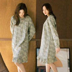 테라우드 여성용 순면 긴팔 파자마 원피스 2p