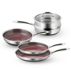 Cookcell IH電磁爐專用 特別紅寶石版勃根地紅平底鍋6件組, 1套, 勃根地酒紅色, 24cm平底鍋 + 28cm平底鍋 + 24cm炒鍋 + 24cm索泰鍋 + 24cm蒸盤 + 24cm玻璃鍋蓋