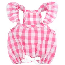 Grooming Dog 寵物泡泡紗格紋短版無袖上衣, 粉紅色