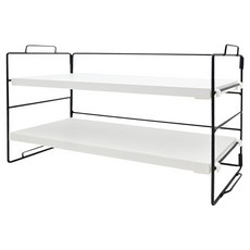 極簡桌面置物架 Set 2層, 白底黑框, 可調式層板, 防水防污, 37 x 16.5 x 24cm, 白色