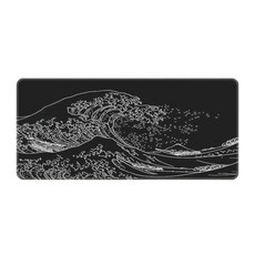 AHOYE 加厚防滑超大滑鼠墊, 海浪 黑色, 1個