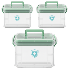 德利生活 雙層家庭醫藥箱 特大, 透明色, 3個