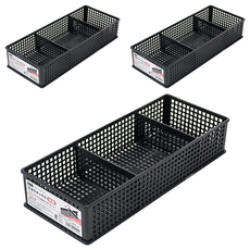 Sanada Seiko 三格淺型整理盒 L8486, 黑色, 3個