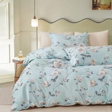 Pure One 加大床包被套組-100%純棉 台灣製, 被套 + 床墊套 + 枕套組, 加大床包(186 x 180cm) + 被套(210 x 180cm) + 枕套(75 x 45cm), 花漾晨曦藍