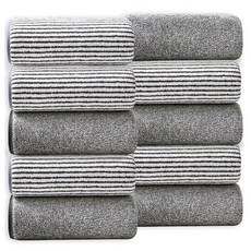 Allwelly 經典高級毛巾, 10個, 條紋 + 灰色
