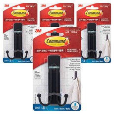 3M Command 無痕 浴室小物 3M 雙掛鉤 大型, 4個, 霧面黑