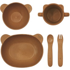 tgm 韓國製幼兒泰迪熊木質餐具組, 木質, 湯碗, 飯碗, 雙耳杯, 湯匙, 叉子, 1個
