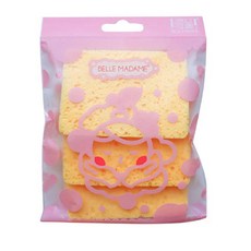 BELLE MADAME 貝麗瑪丹 木漿方形洗臉海綿 3入 100%天然木漿, 黃色, 1包