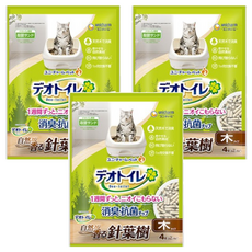 unicharm pet Deo-toilet 銀湯匙 天然消臭木屑砂, 4L, 3袋