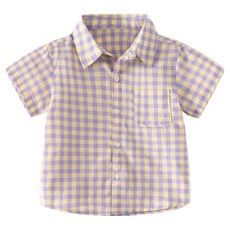 Iyumong 兒童款透氣 Tielo 格紋粉彩短袖襯衫