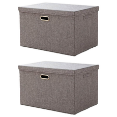 棉麻摺疊收納箱, 中(37 x 27 x 26cm), 灰色, 2個