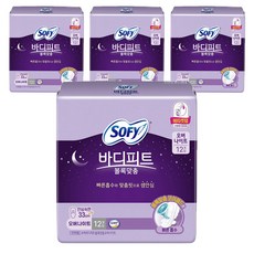 쏘피 바디피트 볼록맞춤 생리대 날개형, 오버나이트, 12개입, 4개