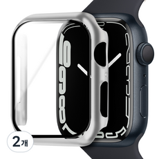 아이몰 애플워치 9H 강화유리 풀커버 프레임 케이스, 실버, 2개