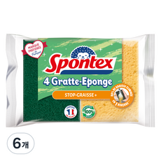 스폰텍스 STOP GRAISSE+ 기름 얼룩 집중 케어 스크럽 스펀지, 6개, 4개입