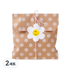 indi.k 快樂雛菊袋 60入 + 貼紙 60入 + 麻繩 90m 套組, 棕色(紙袋), 粉紅色(麻繩), 2套