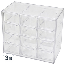 宮格分隔收納盒 9宮格 桌面收納 抽屜式收納盒 透明收納盒, 透明色, 3個