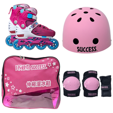 SUCCESS 成功 兒童鋁合金硬殼直排輪 附護具、安全頭盔, 粉色, 1組