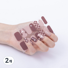 簡約自黏美甲貼, 2個, 0245 棕色格紋小狗