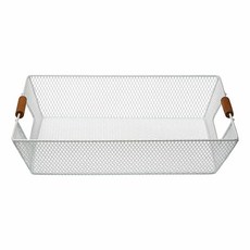 VERSA 長方木柄鏤空收納籃 鋁和杉木材質, 白色, 1個