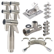 不鏽鋼馬桶沖洗器噴槍 + 伸縮軟管 + T型閥 + 支架, 5套