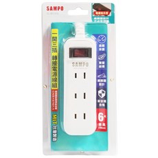 SAMPO 聲寶 一開三插轉接電源線組 2孔, 1.8m, EL-W13T6, 1條
