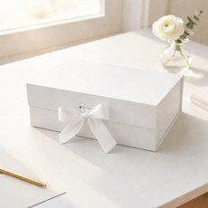 Lead home 緞帶折疊式磁吸硬殼禮盒 禮品包裝盒 中, 白色, 2個