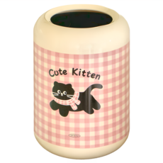 沐慕家居 12L 圓筒垃圾桶 卡通動物 塑膠, 貓貓粉格, 1層