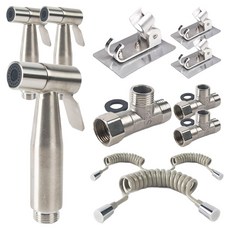 不鏽鋼馬桶沖洗器噴槍 + 伸縮軟管 + T型閥 + 支架, 3套