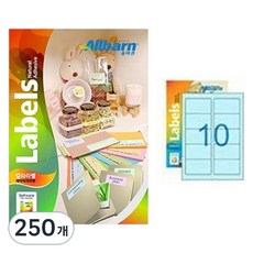 올바른라벨 칼라라벨 연파랑 레이저 잉크젯공용 2X5, 10칸, 250개