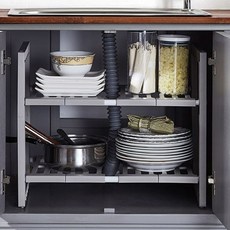 MONACO OLIVE 水槽下高級可調寬度雙層置物架, 灰色, 1個